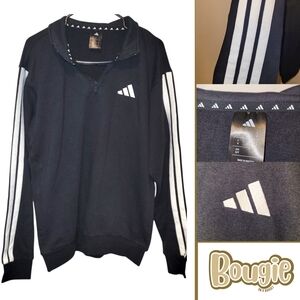 Adidas Black and White Pullover | Zip Pockets | Iconic 3 Strips on Sleeves | SM